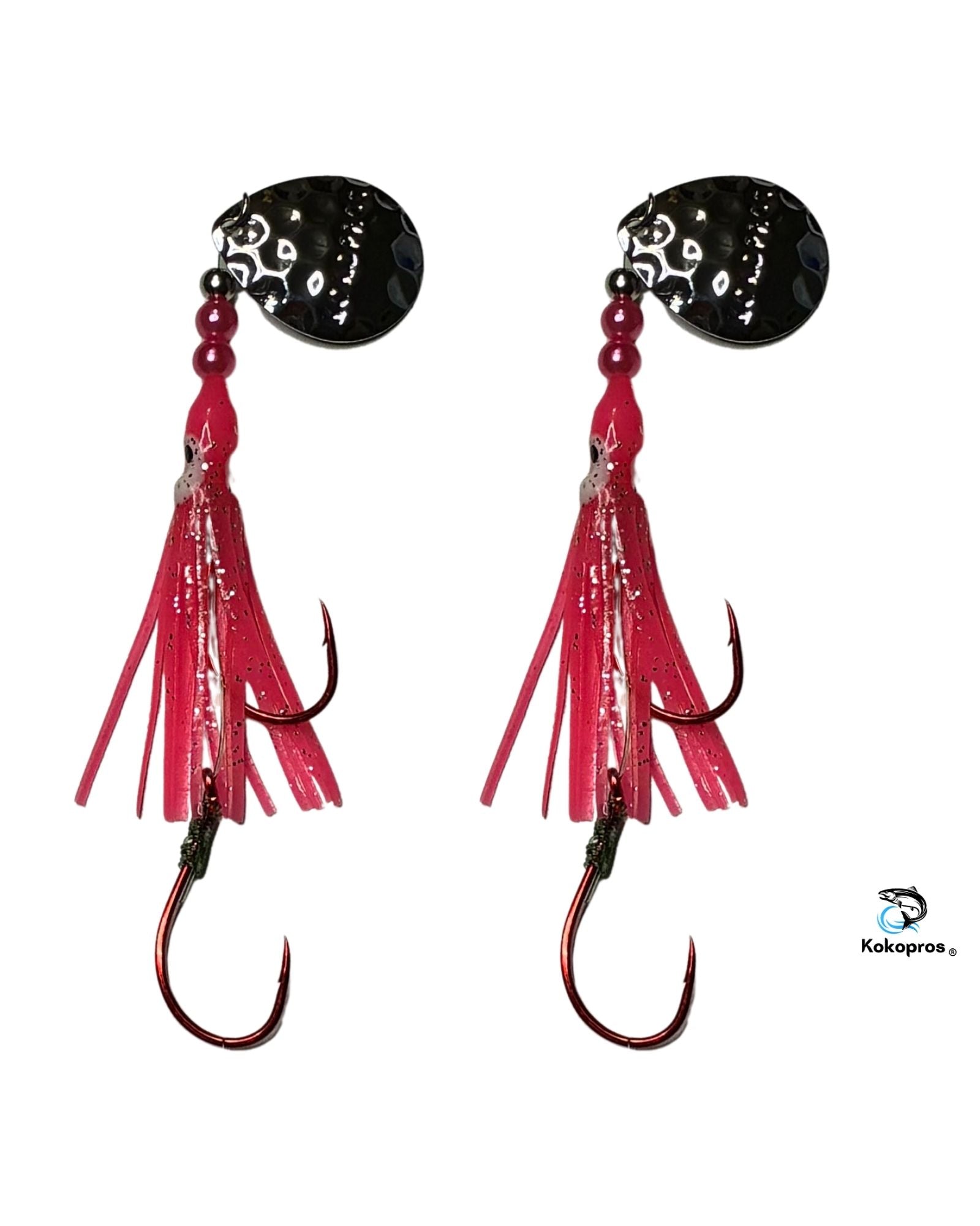 Salmon Tackle- Kokopros®Twin Pack Hot Pink Salmon Hoochie's  4/0 Red Octopus Snell