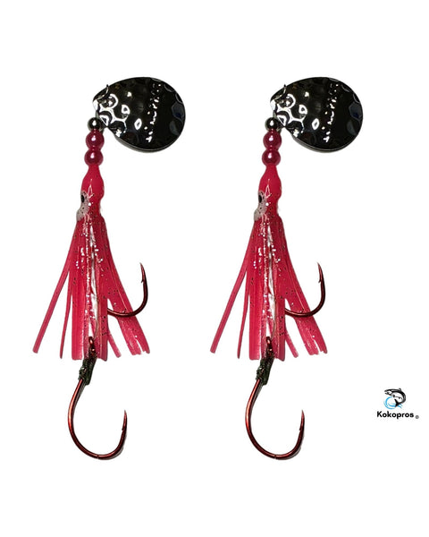 Salmon Tackle- Kokopros®Twin Pack Hot Pink Salmon Hoochie's  4/0 Red Octopus Snell