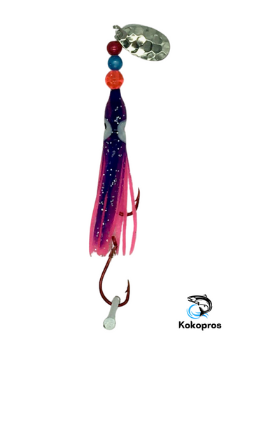 Hoochie - KOKOPROS® Purple and Pink #6 Luminous Octopus Hoochie with Nickel Spinner Blade- 6cm