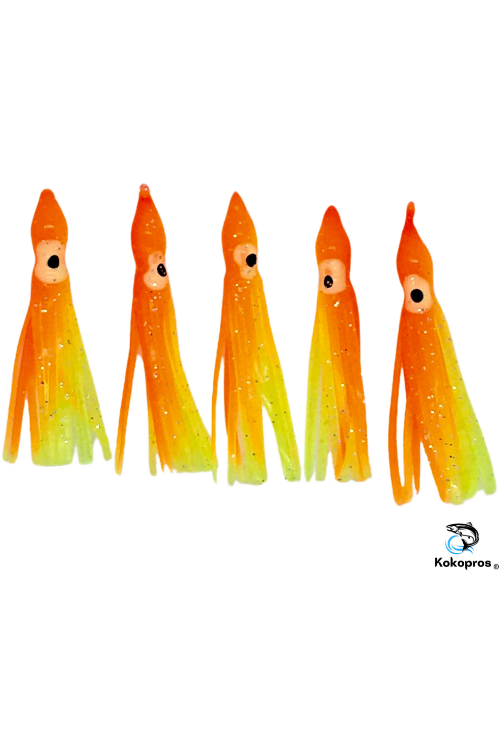 KOKOPROS® orange chartreuse squid skirts, 6 cm, 5-pack