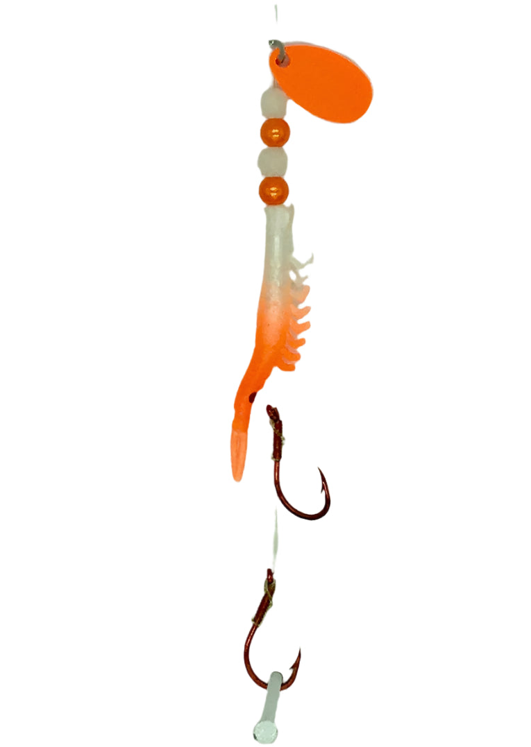 KOKOPROS® UV dyed kokanee shrimp #9, orange and white, 4.5 cm, 5-pack, full rig