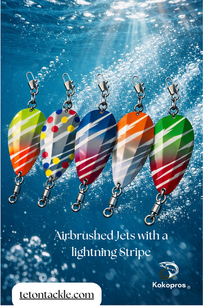 KOKOPROS® Jet Squadron 5 PK Airbrushed Jet Dodgers 4 1/2-inch for Kokanee Salmon Fishing