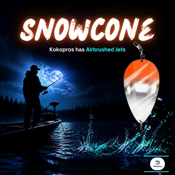 KOKOPROS® Jet Squadron  Snow Cone Jet Orange ,Silver, White. Airbrushedt Dodgers 4 1/2-inch  Kokanee Salmon Fishing