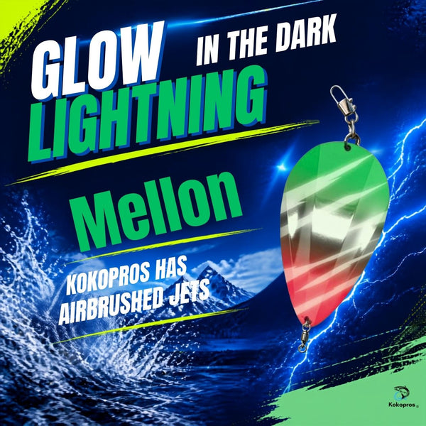 KOKOPROS® Jet Squadron  Mellon Jet Green , White, Red. Airbrushed Jet Dodgers 4 1/2-inch  Kokanee Salmon Fishing