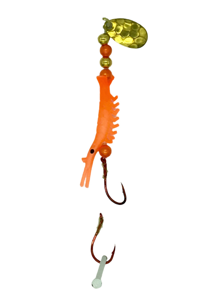 KOKOPROS® UV micro shrimp #01, Orange Sunshine, brass spinner blade, full rig