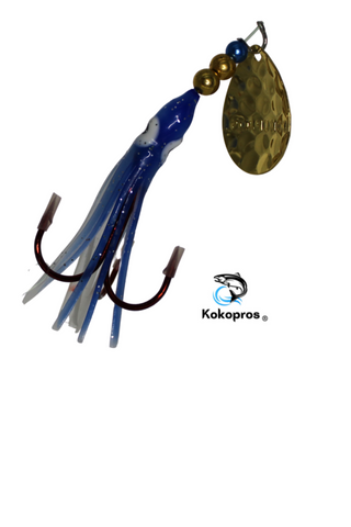 Salmon Tackle- Kokopros® Blue Magic #9- 2/0 Treble- Luminous Salmon Hoochie Kokopros Spinner Blade (TREBLE)