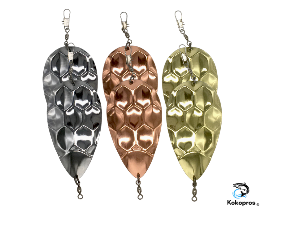 KOKOPROS® dimple jet dodgers in silver, copper and gold, 6-pack