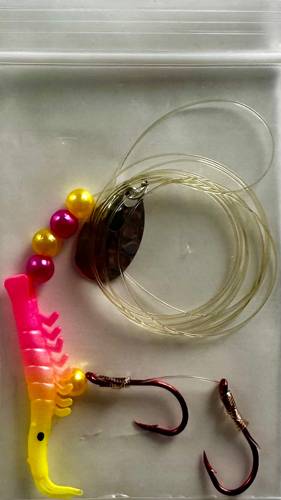 KOKOPROS® UV micro shrimp #05, Yellow and Pink, nickel spinner blade, in packaging