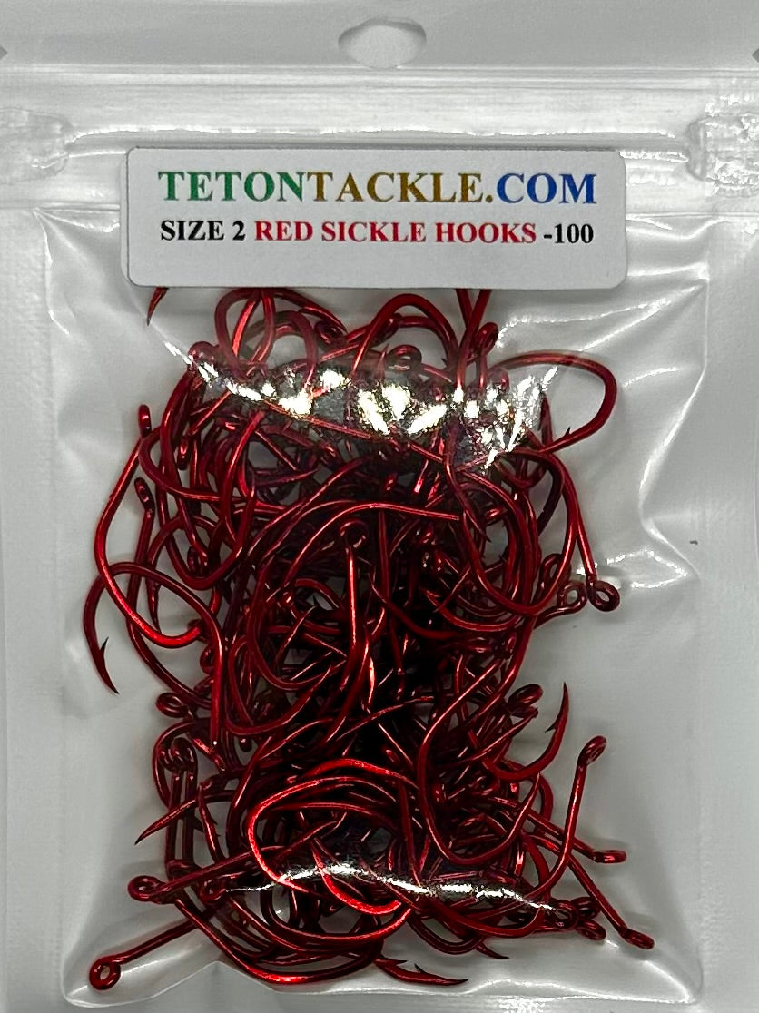 KOKOPROS® red sickle hooks, size 2, 100-pack, in packaging