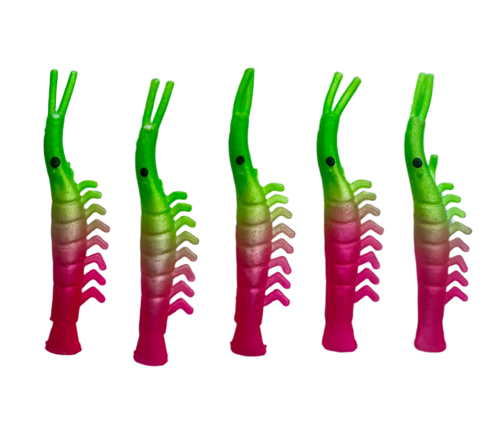 KOKOPROS® UV micro shrimp #06, Green and Pink, nickel spinner blade, five shrimp