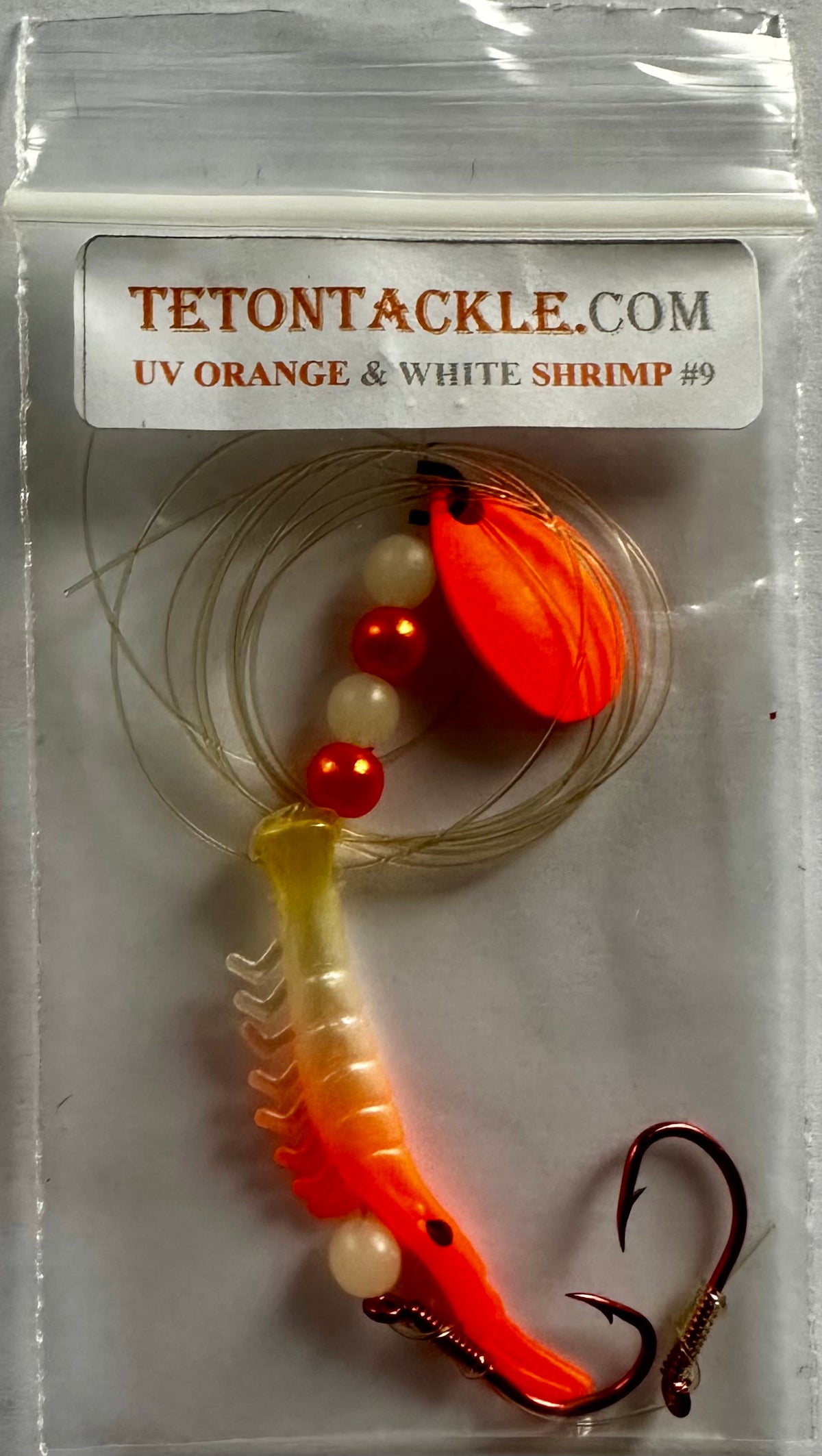 KOKOPROS® UV dyed kokanee shrimp #9, orange and white, 4.5 cm, 5-pack, in packaging