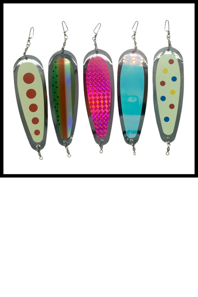 Dodger - KOKOPROS® (This is in a variant)KOKOPROS Kokanee Salmon Fabulous Five Finished Teardrop Fishing Flashers, 5-1/2" Length, Chrome, Multicolor 5 Pack - Salmon Fishing Tackle - Durable Metal Construction - Hyperglow Finish