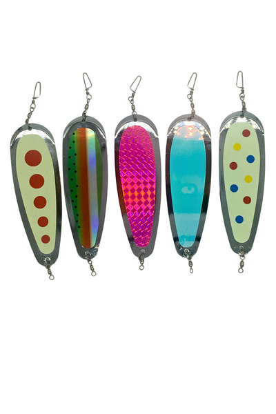 Dodger - KOKOPROS® * Finished Kokanee Salmon Hyperglow Teardrop Fishing Flasher, 5-1/2 " Length Chrome, Multicolor 5 Pack Salmon & Kokanee Fishing Tackle, Durable Metal Design