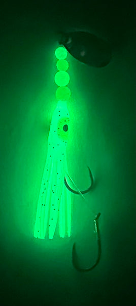 Micro Hoochie - Glow White #12 Luminous Micro Hoochie with Nickel Spinner Blade