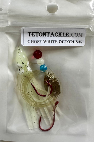 Hoochie- Ghost White #7 Luminous Octopus Hoochie with Nickel Spinner Blade-6cm *BEST GLOW