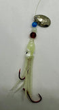 A+ LUMINOUS Hoochies- 6cm Ghost White #7 w/Nickel Spinner Blade- BEST GLOW