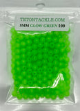100- Pack of 5mm Glow Green Beads- (also available in 50 packs)