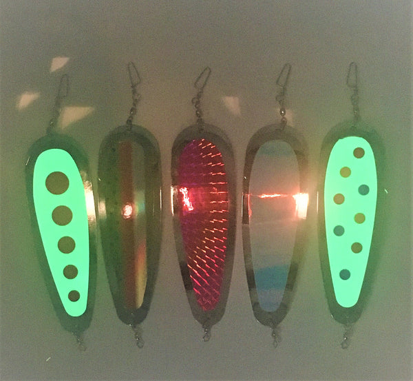 Dodger - KOKOPROS® (This is in a variant)KOKOPROS Kokanee Salmon Fabulous Five Finished Teardrop Fishing Flashers, 5-1/2" Length, Chrome, Multicolor 5 Pack - Salmon Fishing Tackle - Durable Metal Construction - Hyperglow Finish