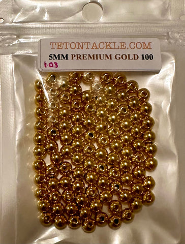 Beads - 100- Premium Gold 5mm Beads