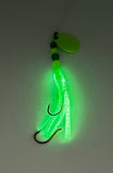 A+LUMINOUS Micro Hoochie #10 Green Chartreuse w/Chartreuse Spinner Blade