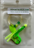 A+LUMINOUS Micro Hoochie #10 Green Chartreuse w/Chartreuse Spinner Blade