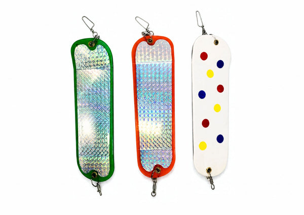 KOKOPROS ® Salmon Fishing Flashers *8 1/2 in  3 PK- Green Machine, Orange Machine & Wonder Machine.