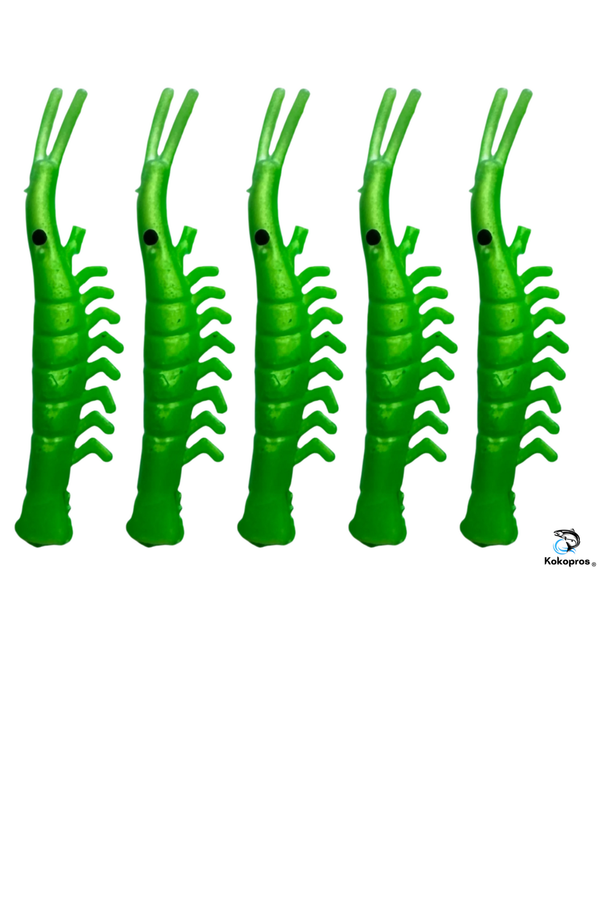 KOKOPROS® UV dyed kokanee shrimp #10, bright green, 4.5 cm, 5-pack