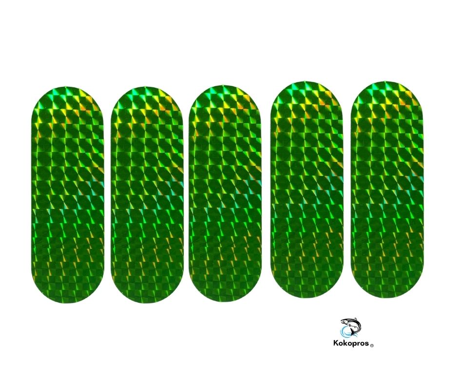 KOKOPROS® green stickers for 4 3/4-inch skateboard dodgers, 5-pack