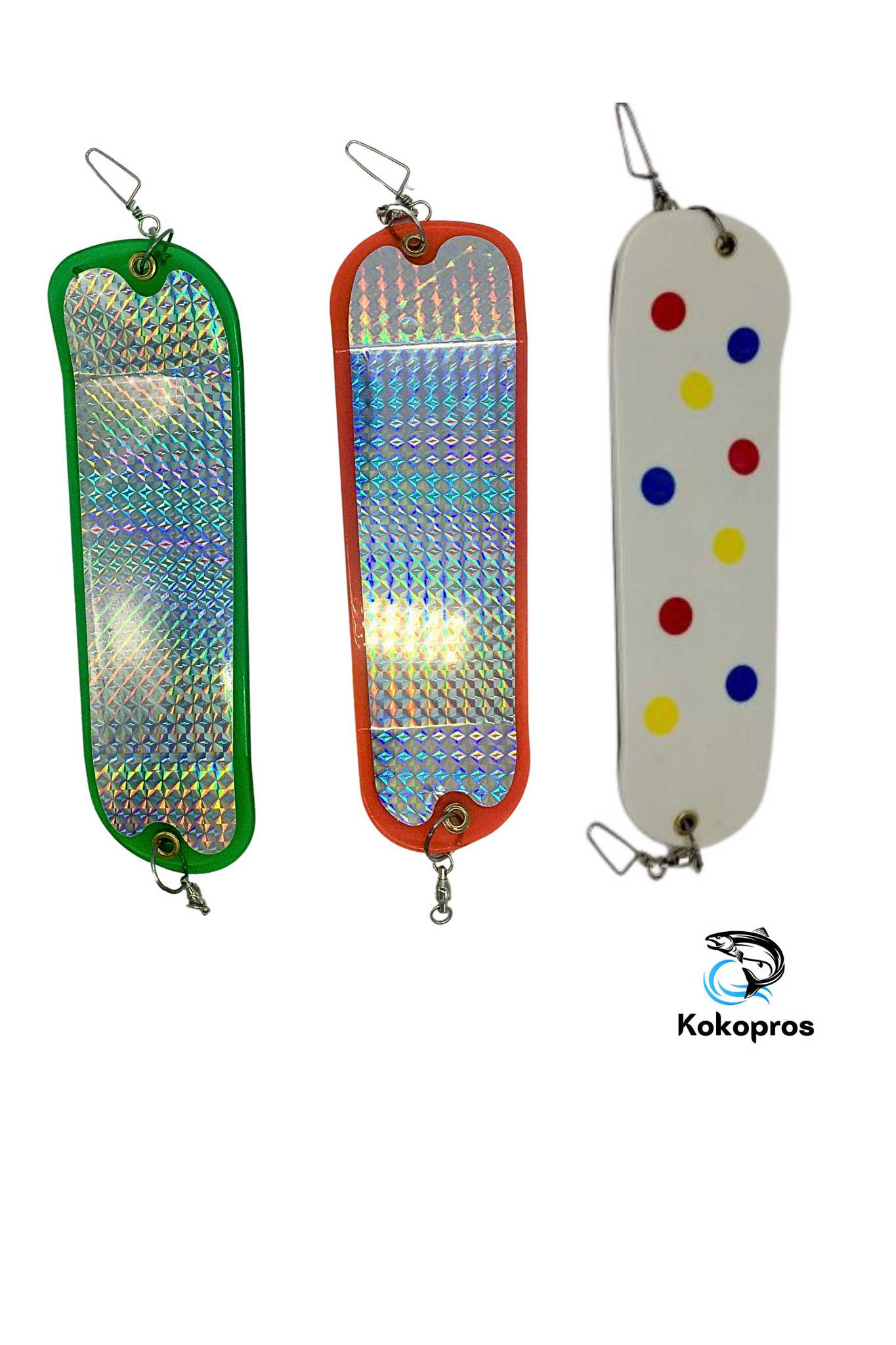 KOKOPROS ® Salmon Fishing Flashers *8 1/2 in  3 PK- Green Machine, Orange Machine & Wonder Machine.