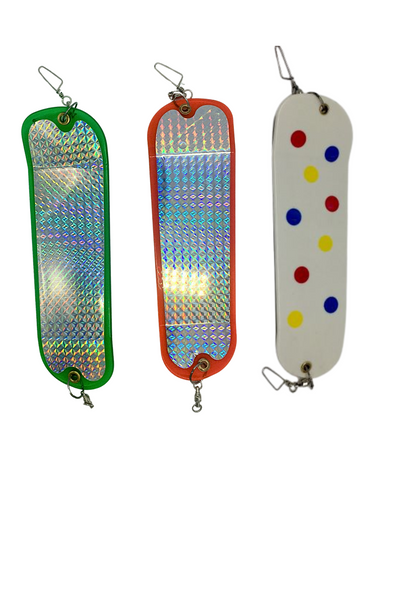 KOKOPROS ® Salmon Fishing Flashers *8 1/2 in  3 PK- Green Machine, Orange Machine & Wonder Machine.