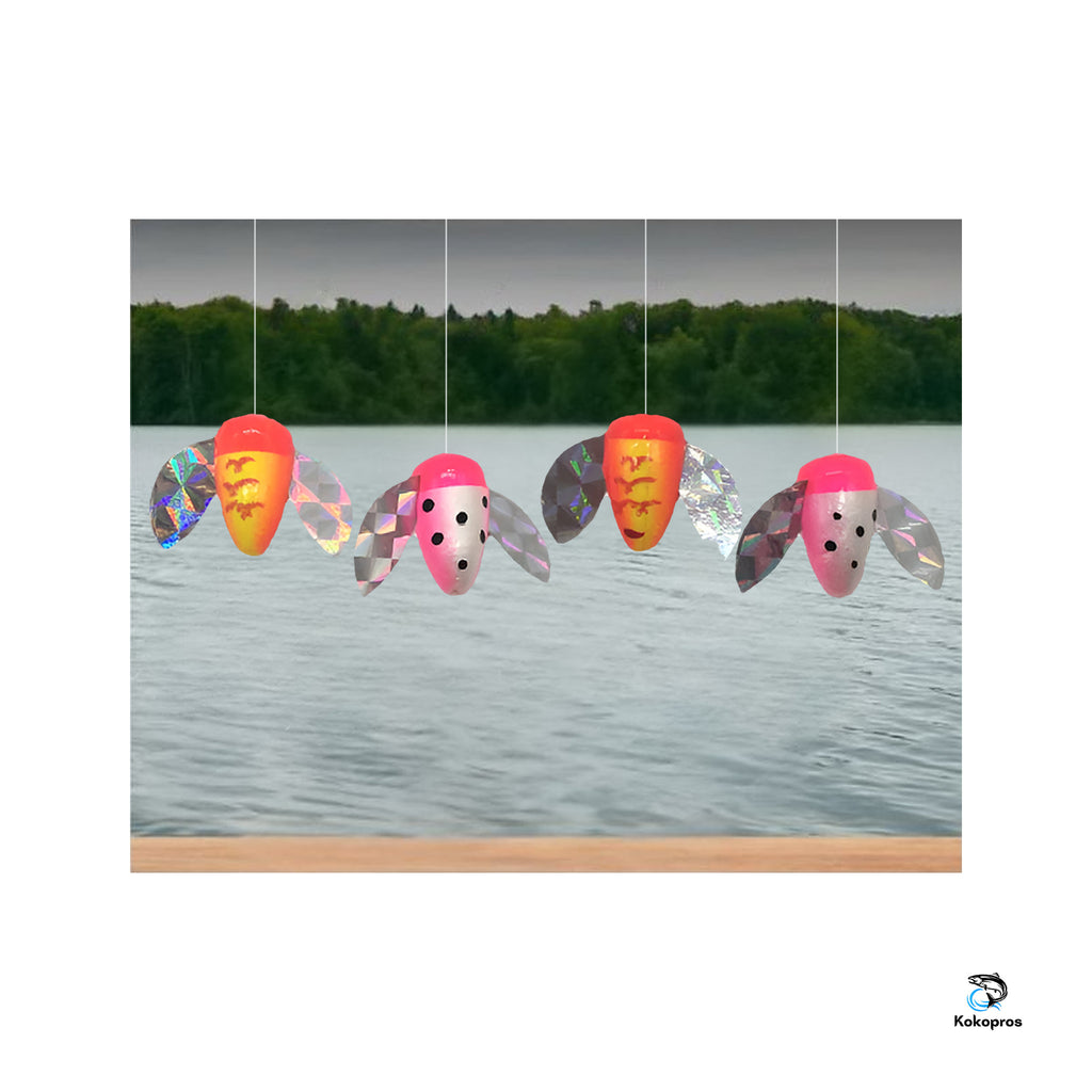 KOKOPROS® Spin n Glow spinners, 2 of each color, 6-pack, lake scene