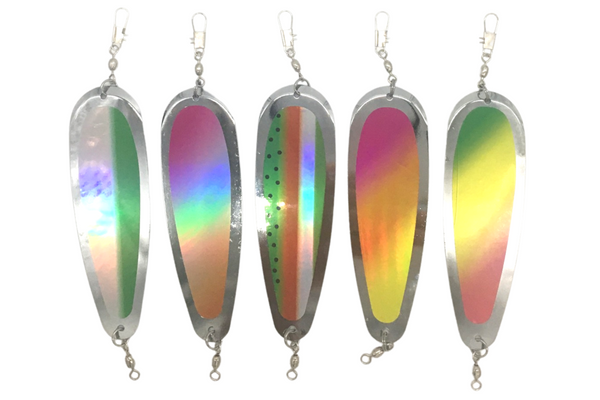 Dodger - KOKOPROS® * Finished Kokanee Salmon Hyperglow Teardrop Fishing Flasher, 5-1/2 " Length Chrome, Multicolor 5 Pack Salmon & Kokanee Fishing Tackle, Durable Metal Design