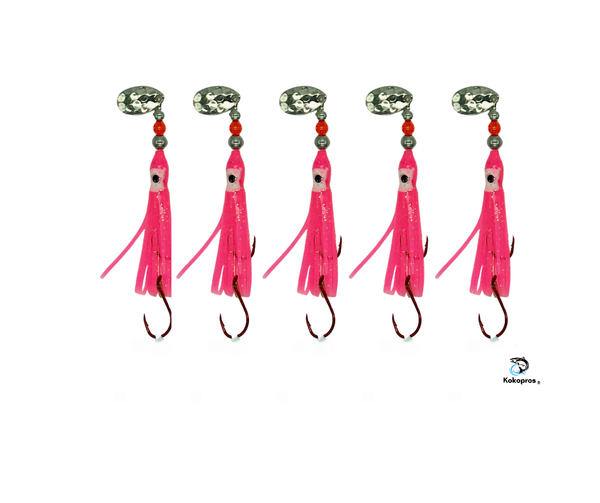 KOKOPROS® Hoochies - Hot Pink Luminous Octopus Hoochies  6cm  5 PK
