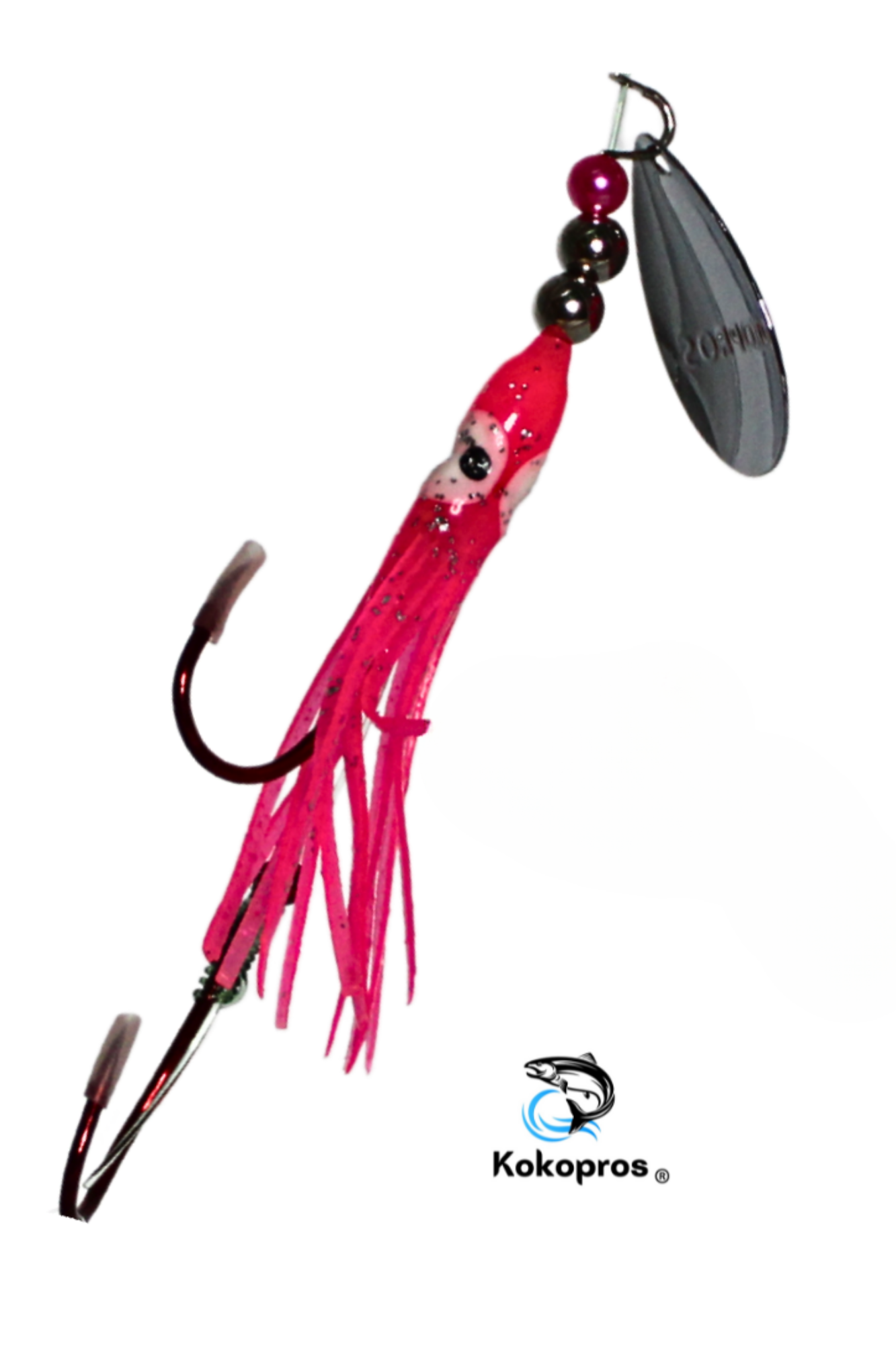 Salmon Tackle -Kokopros® Hot Pink #2- 4/0 Snells- Luminous Salmon Hoochie Kokopros Spinner Blade (SNELL)