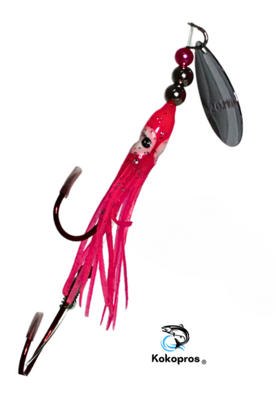 Salmon Tackle -Kokopros® Hot Pink #2- 4/0 Snells- Luminous Salmon Hoochie Kokopros Spinner Blade (SNELL)