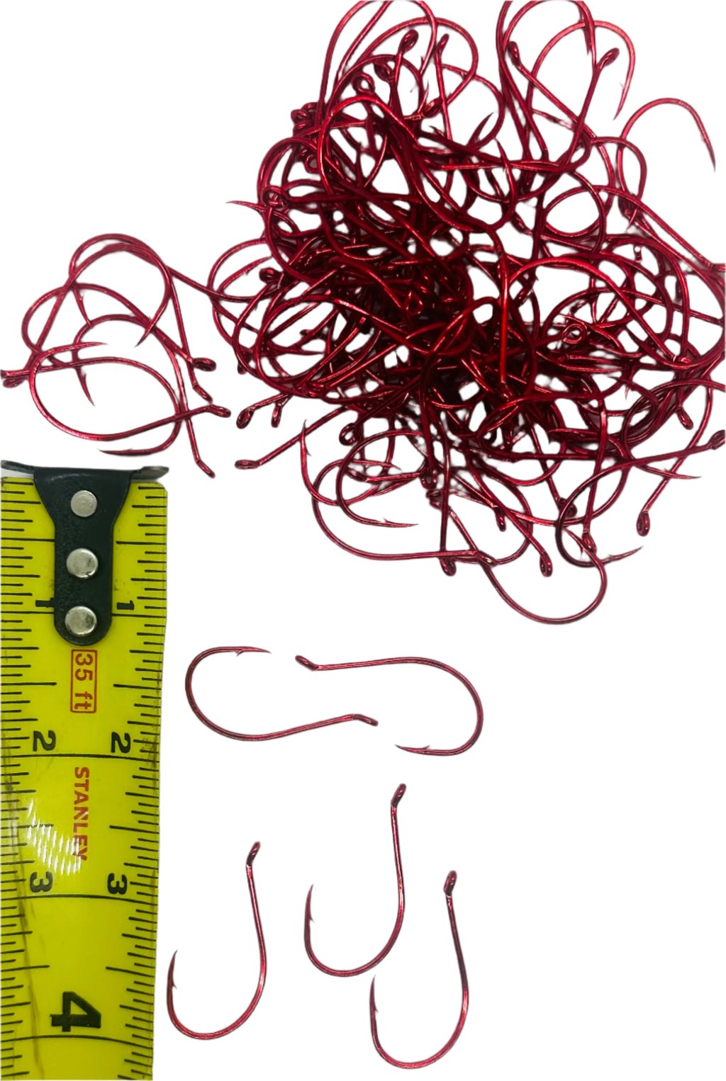KOKOPROS® 4/0 red octopus hooks, 50-pack, with size measurement