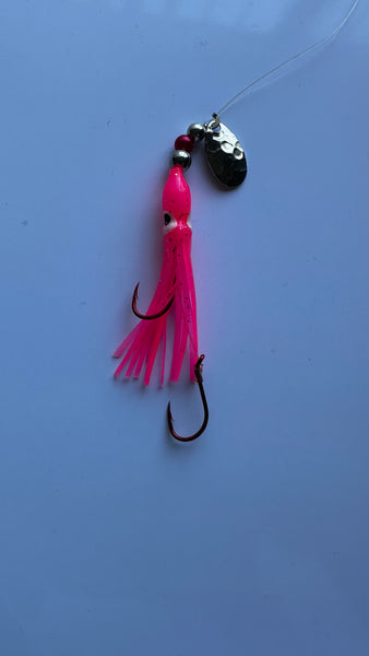 Hoochie -Hot Pink #2 Luminous Octopus Hoochie with Nickel Spinner Blade - 6cm