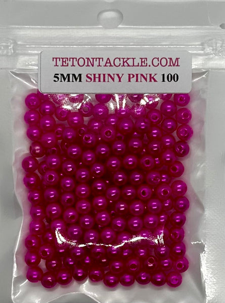 Beads - 100- Premium Shiny Pink 5mm Beads