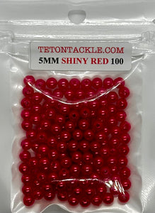 Beads - 100- Premium Shiny Red 5mm Beads-