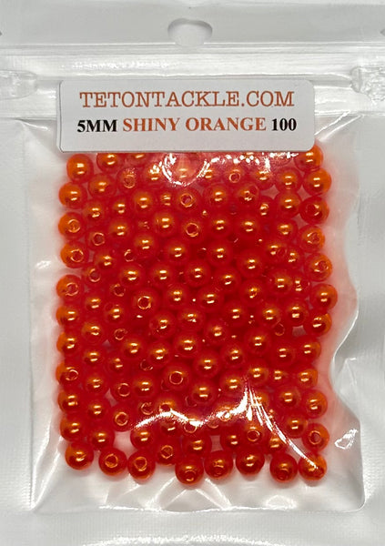 Beads - 100- Premium Shiny Orange 5mm Beads (also available in 50 packs)