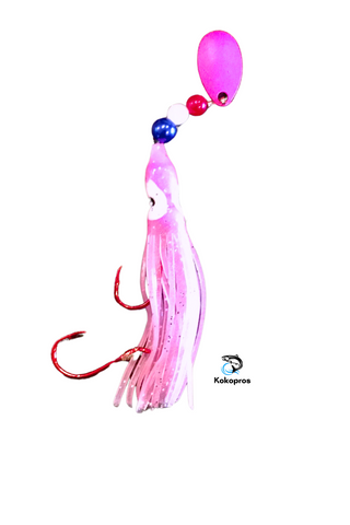 Hoochie - Lt Pink #1 Luminous Octopus Hoochie with Pink Spinner Blade- 6cm