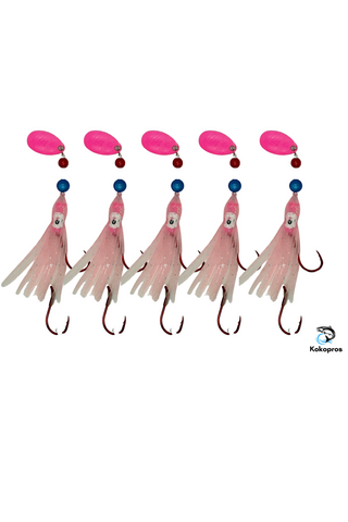 KOKOPROS® Hoochies- Lt Pink #1 Luminous Octopus Hoochies  6cm 5 PK