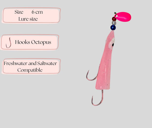 KOKOPROS® Hoochies- Lt Pink #1 Luminous Octopus Hoochies  6cm 5 PK