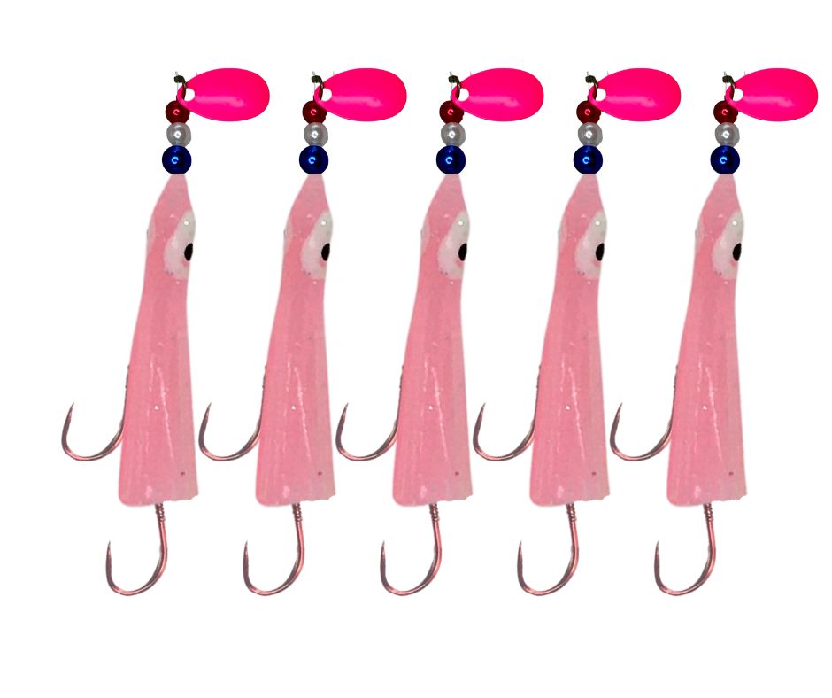 KOKOPROS® Hoochies- Lt Pink #1 Luminous Octopus Hoochies  6cm 5 PK