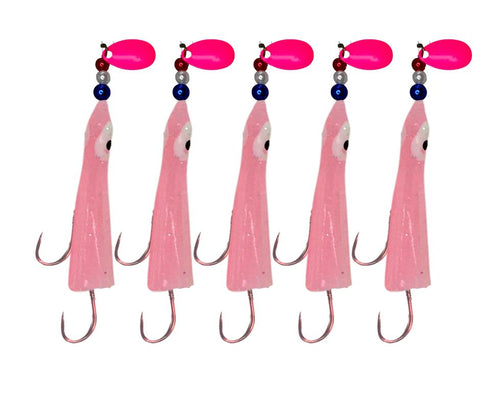 KOKOPROS® Hoochies- Lt Pink #1 Luminous Octopus Hoochies  6cm 5 PK