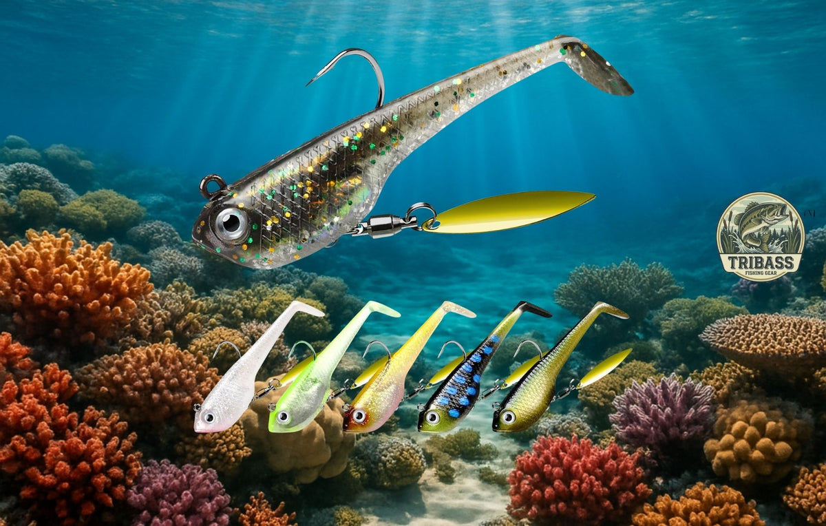 KOKOPROS® multicolor spinner kick tail soft lures, 6-pack with case, alternate view 2