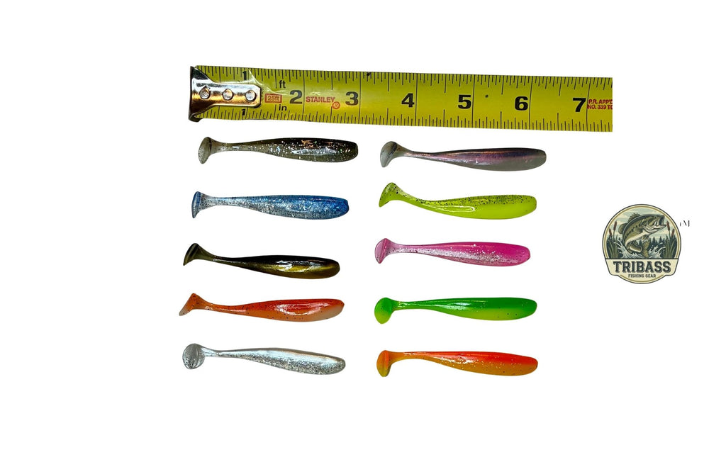 KOKOPROS® multicolor paddle tail soft lures, 50-pack with case, with size measurement
