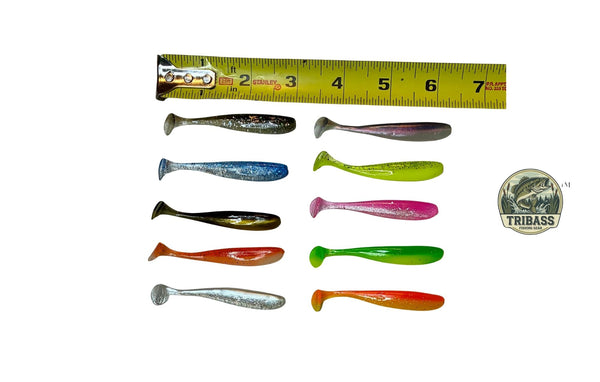 TRIBASS™ Bass Paddle Bait Soft Lures for Bass and Trout Multicolor 50 Pack with case