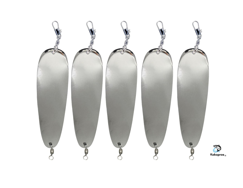 KOKOPROS® silver teardrop flashers with hardware, 5 1/2-inch, 5-pack