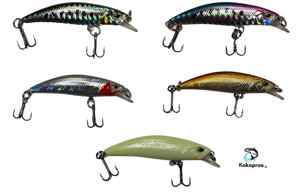 KOKOPROS® multicolor minnow bass lures, 5-pack with case